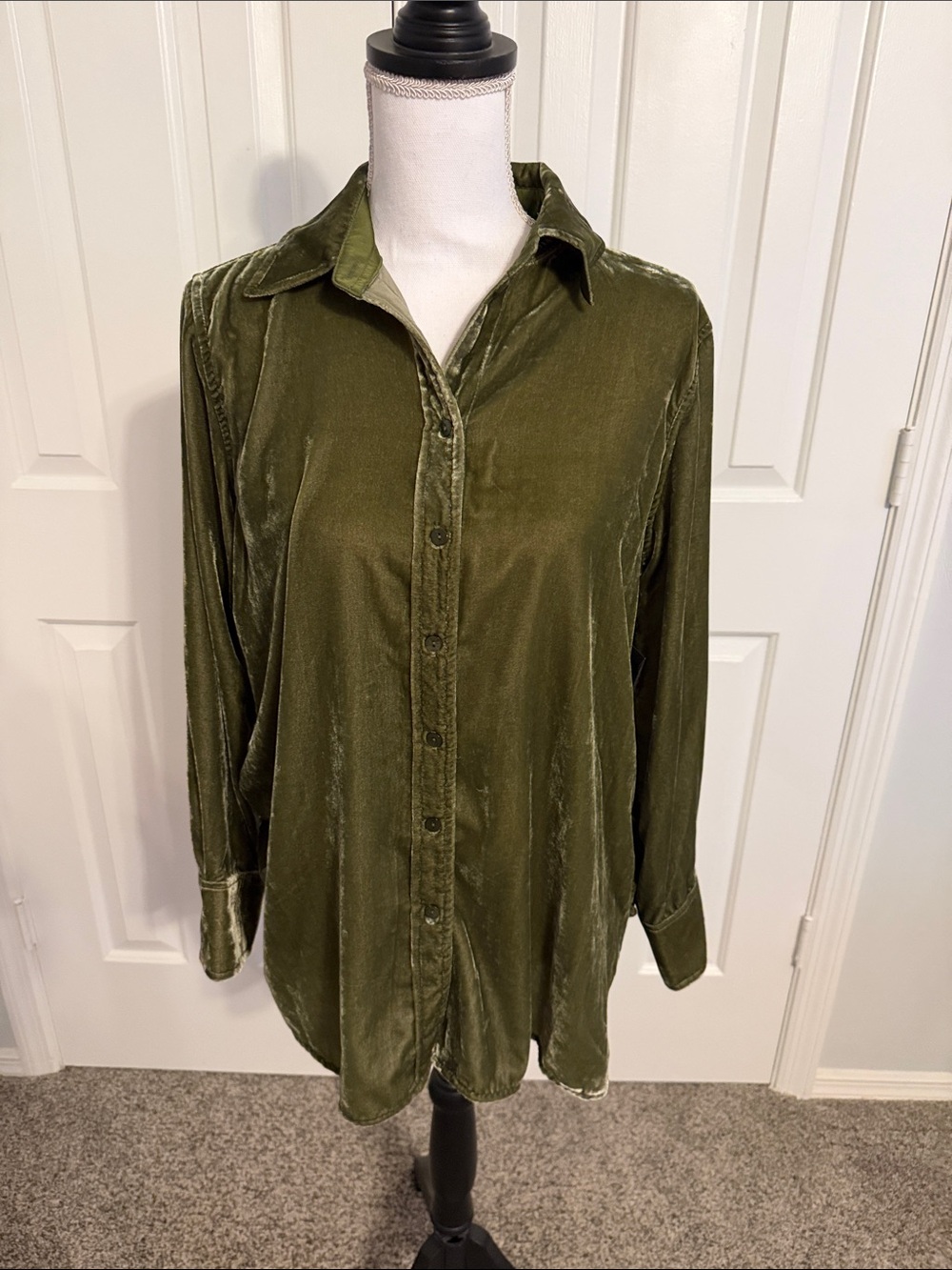John Mark Olive Green Velvet Button-Down Shirt